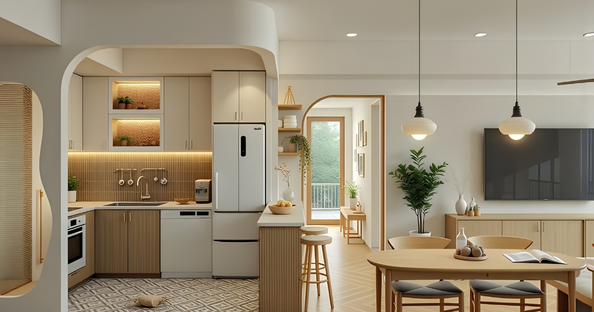 Phân tích xu hướng thiết kế tủ bếp liền phòng khách giúp tối ưu diện tích, tăng tính kết nối và tạo không gian sống hiện đại cho nhà phố, căn hộ.