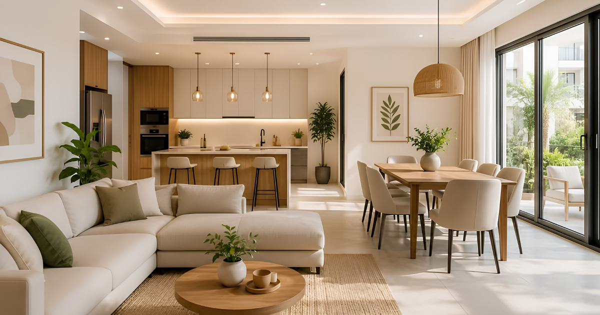 Gợi ý cách kết hợp tấm nhựa VF với nội thất màu be để tạo không gian nhẹ nhàng, hiện đại và dễ phối.